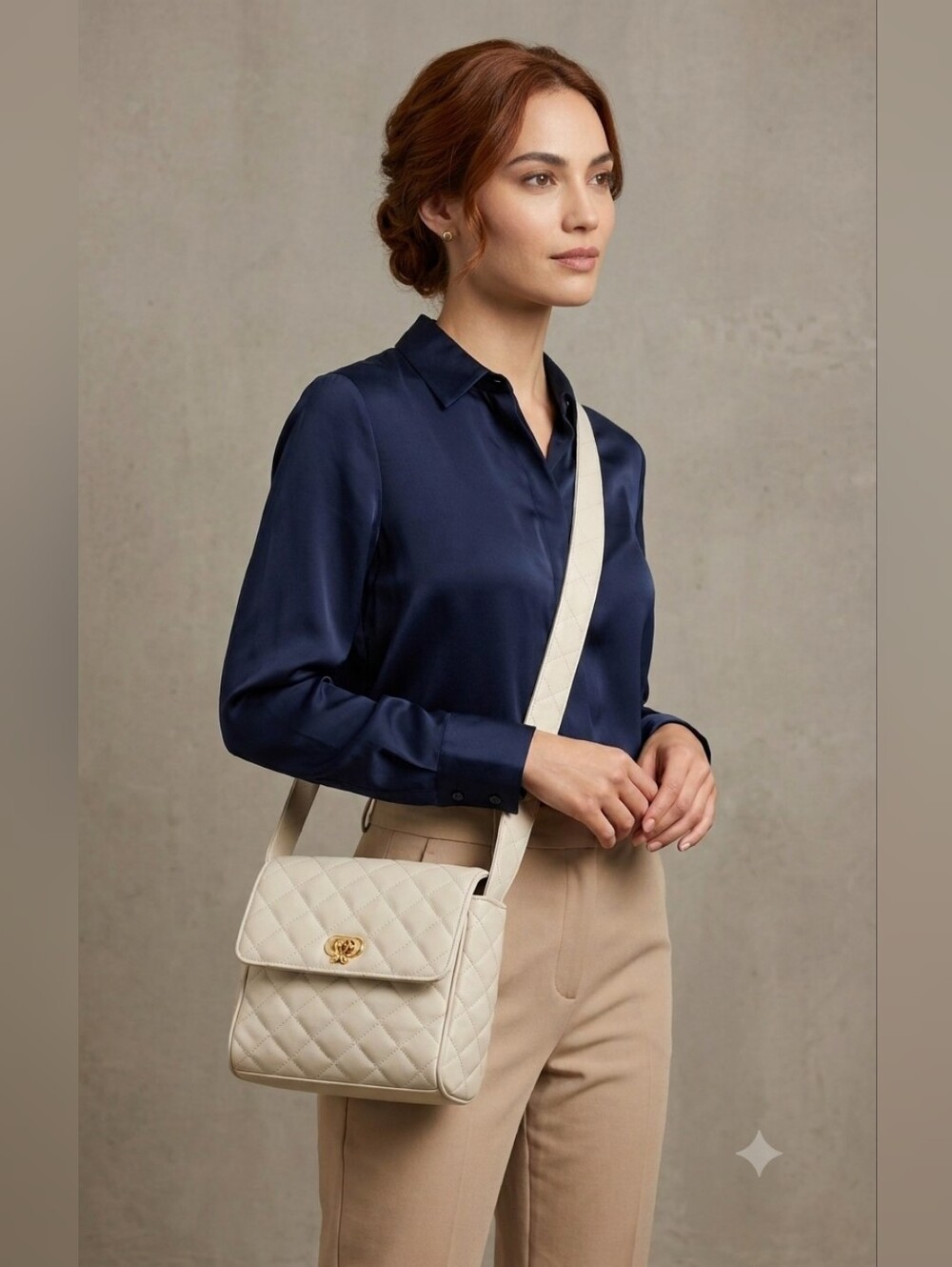 Jay Herbert Ivory Cream Vintage Quilted Mini Crossbody Shoulder Bag 6"X6.5"X2.5"